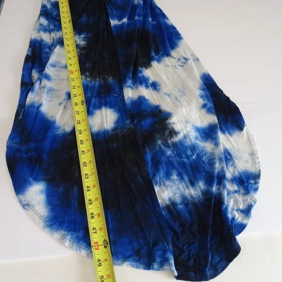 Cato Blue Tie Dye Maxi Tank Dress Women Size MP Slits Strappy Neckline Ruched - Picture 12 of 12